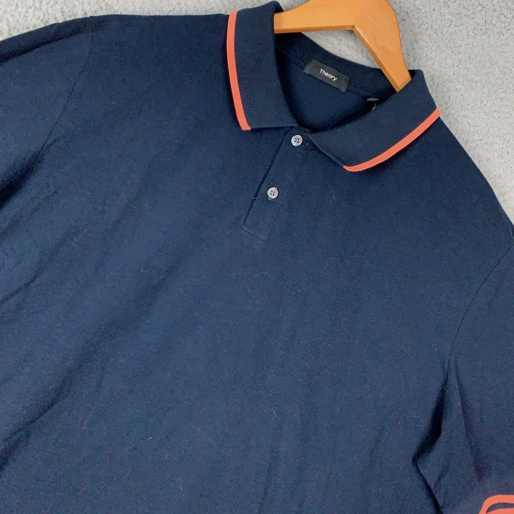 Theory Bold Pima Pique Polo Shirt Men's XXL 2XL Navy Tipped Short Sleeve Cotton